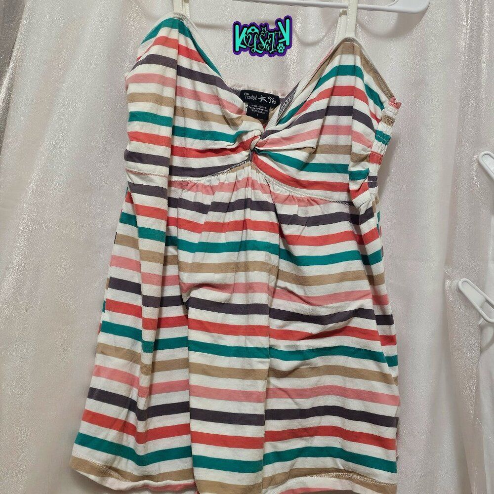 Twist Tees by Torrid Striped Tank Top Size 1 Multicolor Spaghetti Strap EUC